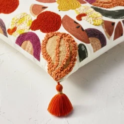 18"x18" Square Cotton Embroidered Harvest Accent Pillow White/Red/Mustard - Opalhouse™ Designed With Jungalow™ -Opalhouse Store GUEST 2a242e61 0c06 4d42 a26e 193797b3c7b4