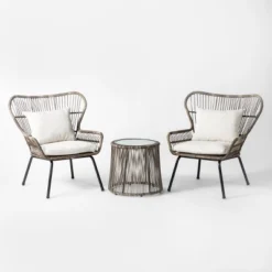 Latigo 3pc Rattan Patio Chat Set, Outdoor Furniture Set - Gray/Brown - Opalhouseā¢